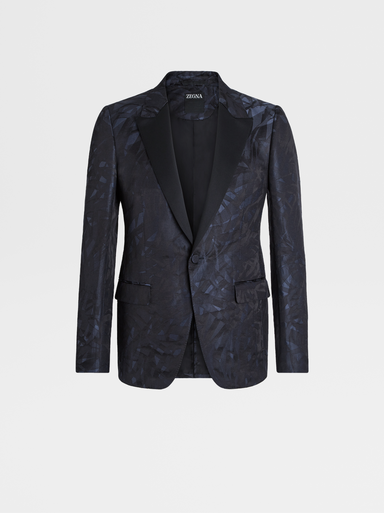 Blue and Black Jacquard Linen and Silk Evening Jacket